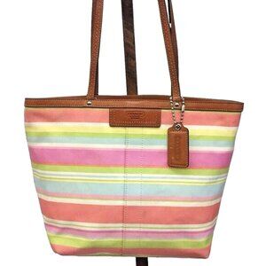 Coach Hampton Pastel Striped Handbag Tote Purse
